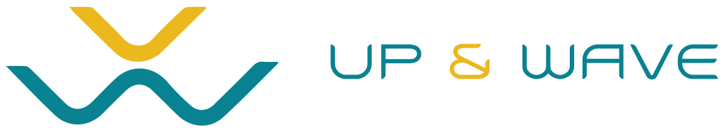 Οριζόντιο λογότυπο της Up & Wave, Digital Marketing Agency στην Αθήνα που προσφέρει Κατασκευή Ιστοσελίδων & E-shops, Podcast Studio, Branding & Digital Marketing
